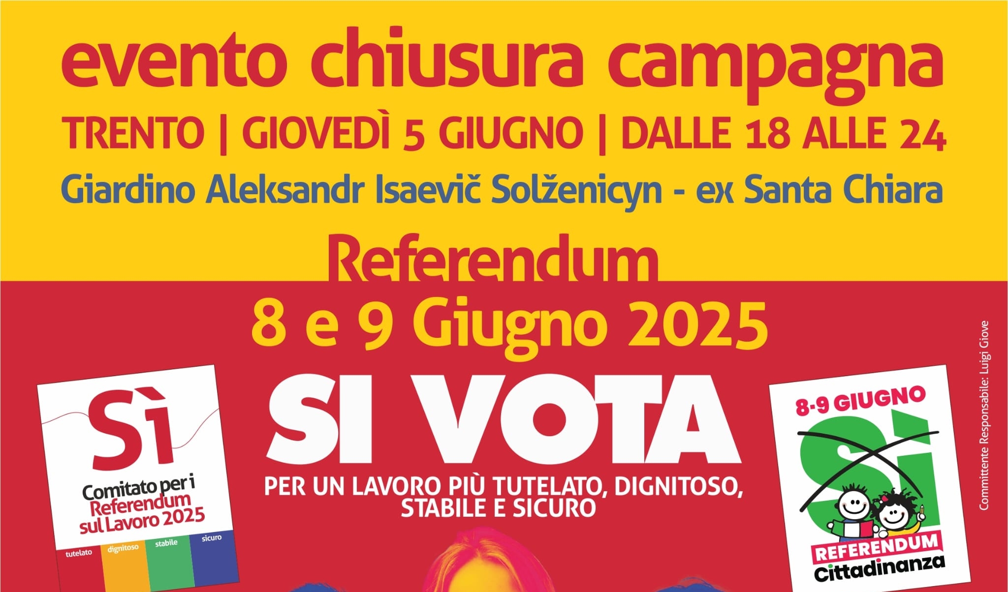 Referendum 8 e 9 giugno. Giovedì 5 giugno festa di chiusura della campagna